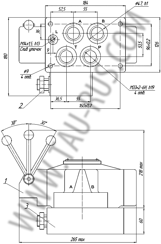 Размеры гидроблоков ВММ16.14-ПППК, ВММ16.24-ПППК, ВММ16.34-ПППК, ВММ16.44-ПППК, ВММ16.64-ПППК, ВММ16.574-ПППК