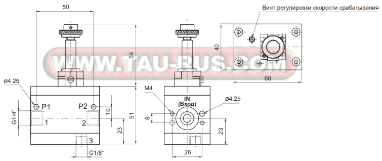 Размеры клапанов плавного спуска 17110.M2 и 17120