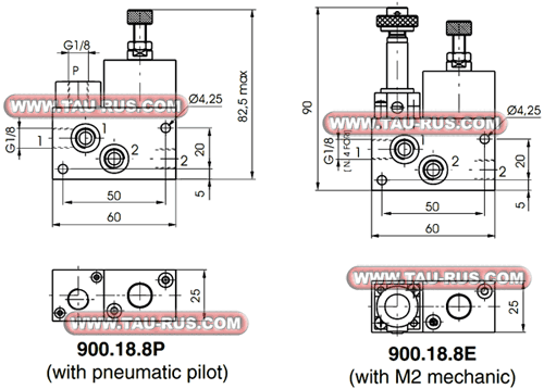 Размеры регуляторов 900.18.8E, 900.18.8P Размеры регуляторов 900.18.8E, 900.18.8P