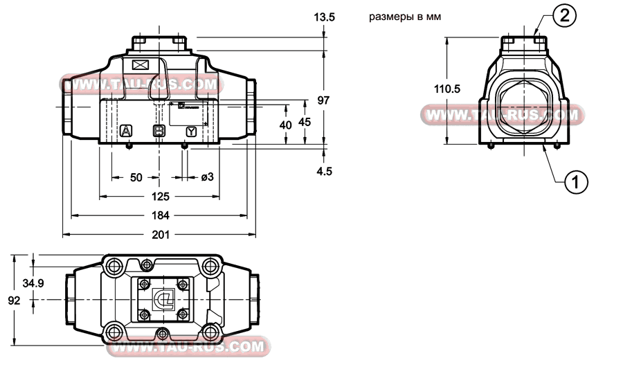 Размеры гидрораспределителей DSC7-S1/10N-EE, DSC7-S3/10N-EE, DSC7-S4/10N-EE, DSC7-S12/10N-EE, DSC7-S4/10N-EE/C 