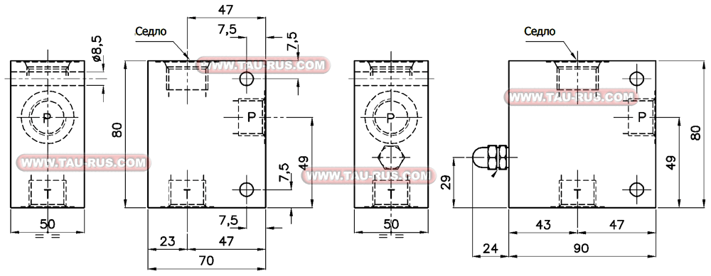 Плиты резьбовго монтажа для клапанов 005.561.E00_VEP-NC*, 005.560.E00_VEP-NA*