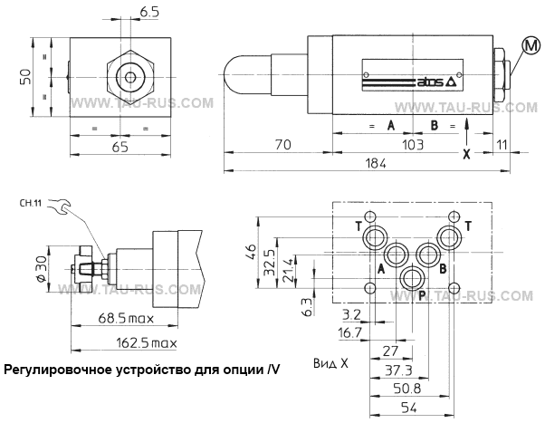 ATOS Размеры клапанов KS-011/100 /V, KS-011/210 /V ATOS Размеры клапанов KS-011/100 /V, KS-011/210 /V