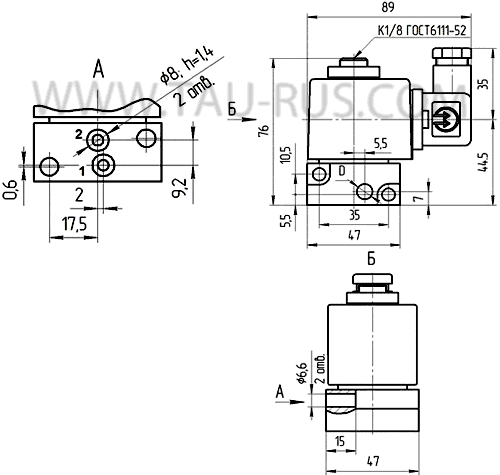 Пневмораспределитель (клапан) ПЭК-3/2,5-31