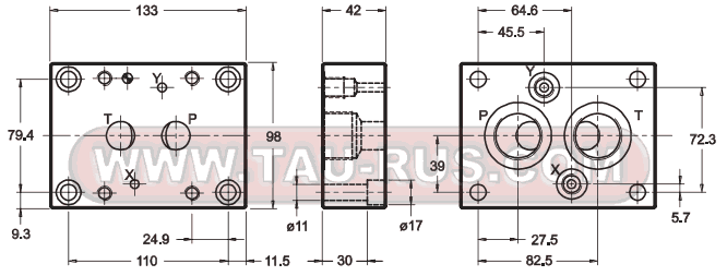 Габаритные и монтажные размеры плиты PMSZ5-AI6G/20 (код 1961241)
