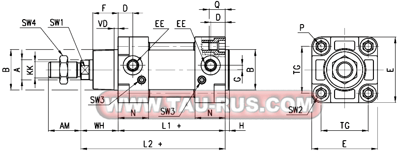 Габаритные и присоединительные размеры пневмоцилиндров 40М(N)2L(T,S,U)050A..., 40М(N)2L(T,S,U)063A..., 40М(N)2L(T,S,U)080A..., 40М(N)2L(T,S,U)100A..., 40М(N)2L(T,S,U)125A..., 40М(N)2L(T,S,U)160A..., 40М(N)2L(T,S,U)200A..., 40М(N)2L(T,S,U)250A..., 40М(N)2L(T,S,U)320A...