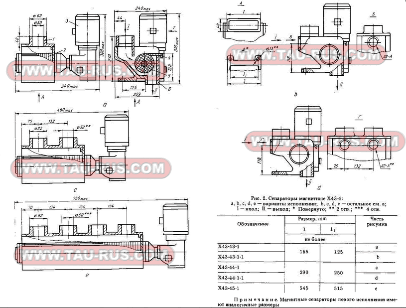 Размеры магнитных сепараторов Х43
