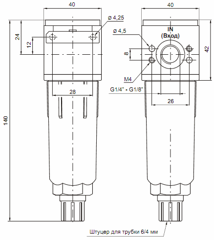 Размеры фильтров 17008A.E, 17008B.E, 17108A.E, 17108B.E