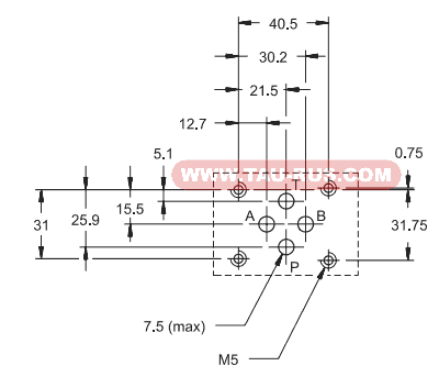 Монтажная поверхность промежуточных плит CETOP 03 типа PM-PSP-AB/10N и PM-PSP-P/10N