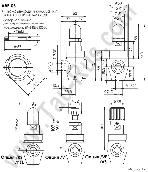 Размеры гидроклапана ATOS ARE-06 (ARE-06 /RS, /PED, /V, /VF, /VS