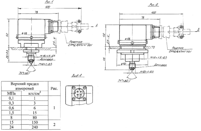 Габаритные и присоединительные размеры приёмника давления ПД-1, ПД-1Т