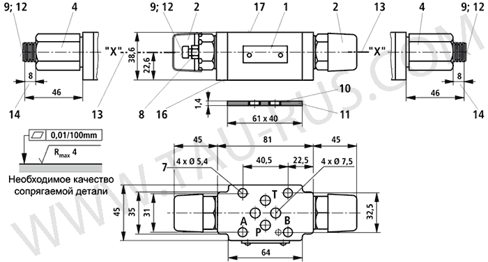 Присоединительные и габаритные размеры дроссельных плит Rexroth Z2FS6-A2-4X/1QV, Z2FS6-B2-4X/2QV, Z2FS6-A2-4X/2QV, Z2FS6-2-4X/1QV, Z2FS6-B2-4X/1QV, Z2FS6-2-4X/2QV