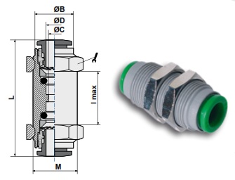 Фитинг-соединитель с монтажными гайками чертёж, фото