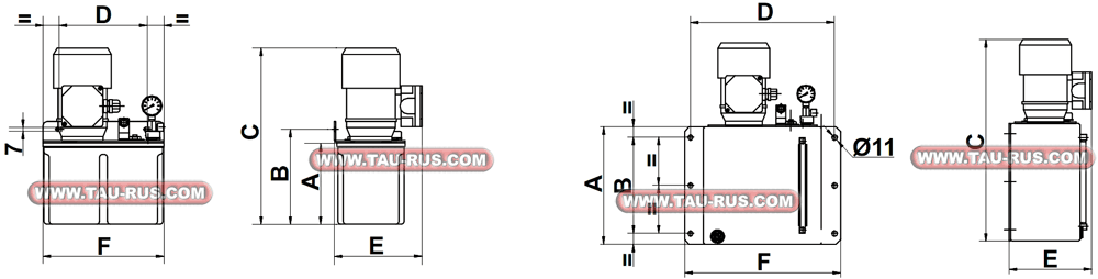Размеры насосных станций MPO-3, MPO-6, MPO-12