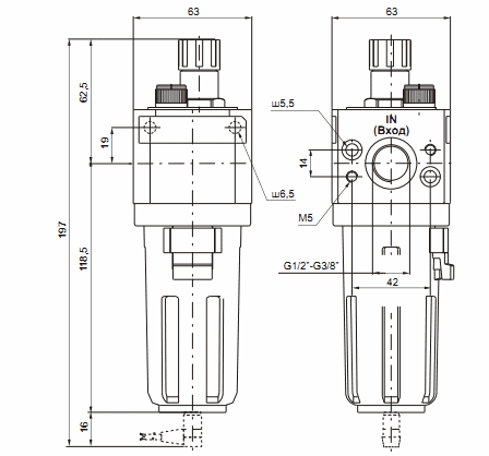 Размеры Маслораспылителя 17303A, 17303B (MA, MC) PNEUMAX 