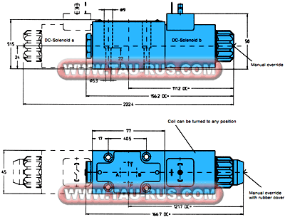Размеры гидрораспределителей 4D01 3111 0101 B1G0Q, 4D01 3201 0302 B1G0Q, 4D01 3203 0302 B1G0Q, 4D01 3207 0302 B1G0Q, 4D01 3208 0302 B1G0Q