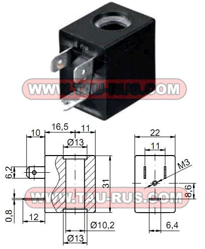 Катушка (соленоид) тип 3 для диаметра 10 мм | Катушка (соленоид) 30A, 30B, 30C, 30D, 30E, 30F, 300, 301, 32B, 32D, 32E, 32F. 320. 321