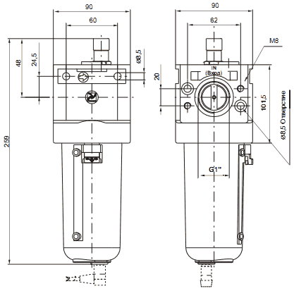 Размеры маслораспылителей 17403В, 17403B.MC, 17403B.MA 