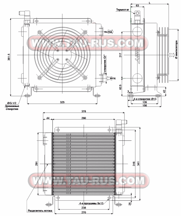 Схема размеров теплообменников SS224