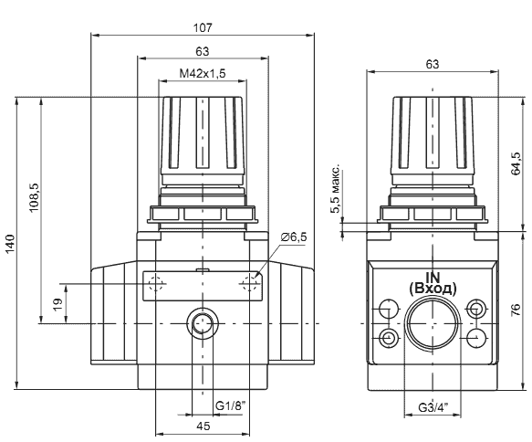 Размеры регуляторов давления 17302E.C, 17302E.D, 17302E.A, 17302E.B