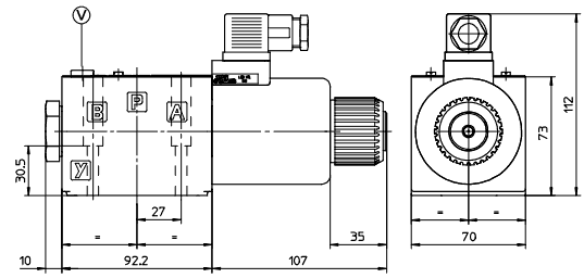 размеры распределителей DKER-1631/2-X 24DC, DKER-1630/2-X 24DC, DKER-1632/2-X 24DC