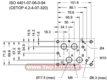 Монтажная поверхность (установочные размеры) гидрораспределителей DSP7, DSC7