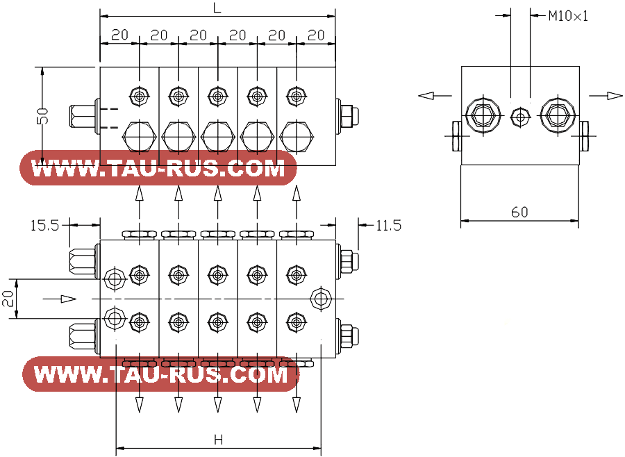 Габаритные и присоединительные размеры питателей последовательных однолинейных