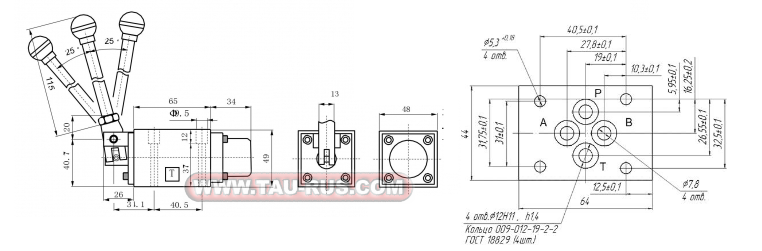 Чертёж гидрораспределителей ВММ6 64, ВММ6 44, ВММ6 34, ВММ6 24, ВММ6 14, ВММ6 574, ВММ6 573