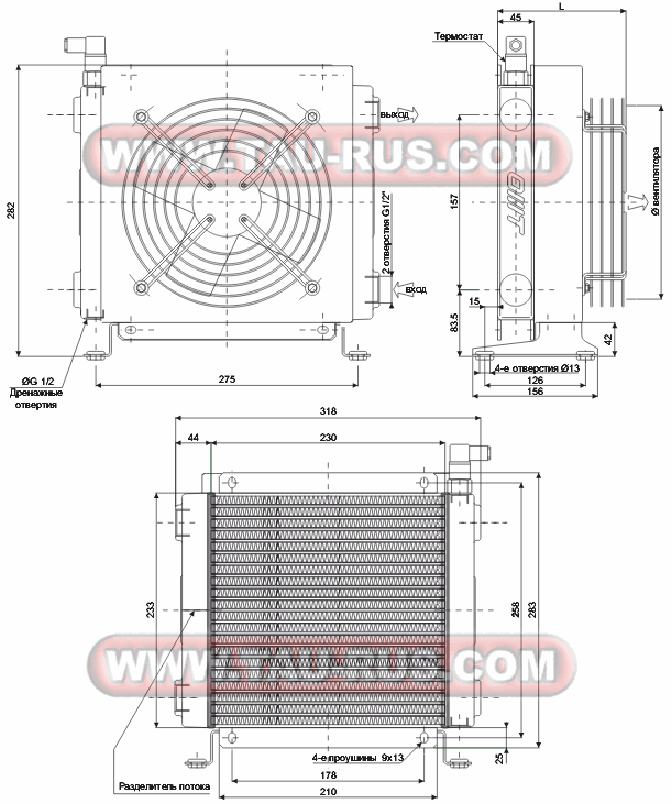 Схема размеров теплообменников SS215