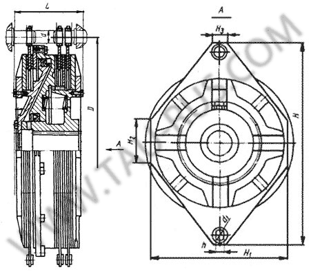 Размеры муфты-тормоза УВ-3132, УВ-3135, УВ-3138, УВ-3141, УВ-3144, УВ-3146 Размеры муфты-тормоза УВ-3132, УВ-3135, УВ-3138, УВ-3141, УВ-3144, УВ-3146