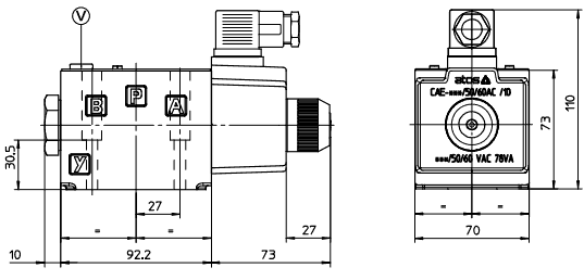 размеры распределителей DKE-1614-X 230/50/60AC, DKE-1631/2-SP667 110/50/60AC, DKE-1632/2-X 230/50/60АС