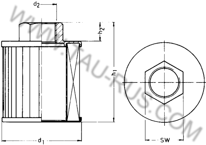 Габаритные размеры фильтров всасывающих Pi 1710/4, Pi 1710/5, Pi 1710/6, Pi 1710/7, Pi 1710/8, Pi 1710/9 (Mahle)