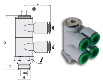 Коллектор цанговый двухуровневый сдвоенный поворотный чертёж, фото