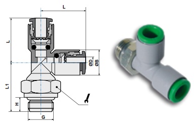  Фитинг-тройник цанговый поворотный, тип L чертёж, фото