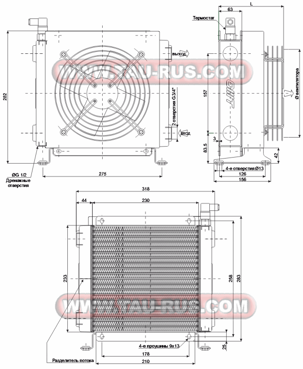 Схема размеров теплообменников SS220