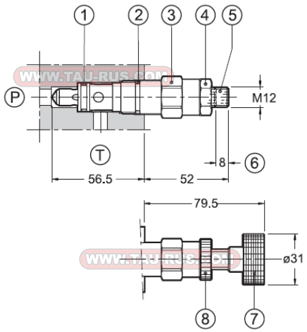 Габаритные и присоединительные размеры клапанов CRQ3/12, CRQ4/M1/12, CRQ5/M1/12, CRQ6/M1/12