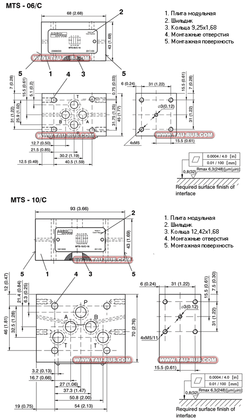 Размеры клапанов TS-4-6, TS-4-10