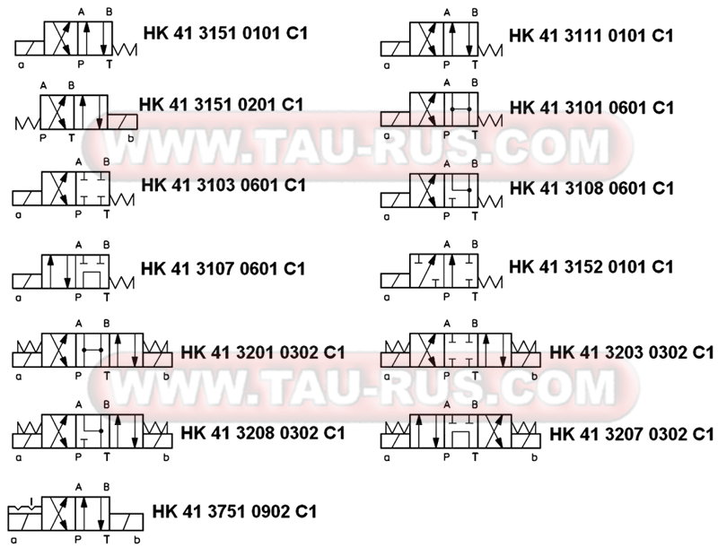 Гидравлические схемы (гидросхемы) клапанов HK 41 C1 (7/G/Q/R)