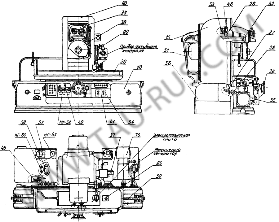 Общая компоновка плоскошлифовальных станков 3Б722, 3722