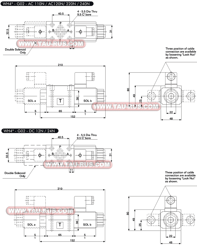 Размеры гидрораспределителей WH-G02-* Размеры гидрораспределителей WH-G02-*