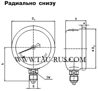 Размеры манометров вибростойких WIKA 213.53.063(100,160) Размеры манометров вибростойких WIKA 213.53.063(100,160)