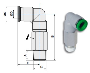 Фитинг цанговый угловой поворотный чертёж, фото