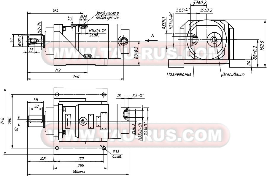 Габаритные и присоединительные размеры насосов НК25-32, НК25-32-12,5