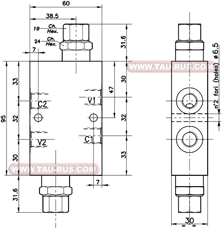 Размеры клапана OWC-30-DEI-14-L (001.626.0X0) Размеры клапана OWC-30-DEI-14-L (001.626.0X0)