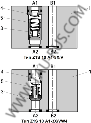 Устройство клапанов обратных Rexroth Z1S 10 A1(2,3)-33/V, Z1S 10 B1(2,3)-33/V, Z1S 10 C1(2,3)-33/V, Z1S 10 D1(2,3)-33/V, Z1S 10 E1(2,3)-33/V, Z1S 10 F1(2,3)-33/V, Z1S 10 P1(2,3)-33/V, Z1S 10 T1(2,3)-33/V
