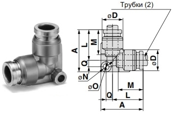Прямой цанговый фитинг KQB2S (резьба M, R) с прямым резьбовым соединением с внутренним шестигранником чертёж, фото Прямой цанговый фитинг KQB2S (резьба M, R) с прямым резьбовым соединением с внутренним шестигранником чертёж, фото