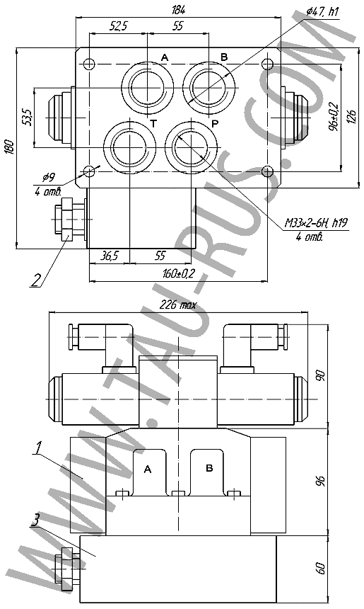Размеры гидроблоков ВЕХ16.14.ПППК, ВЕХ16.24.ПППК, ВЕХ16.34.ПППК, ВЕХ16.44.ПППК, ВЕХ16.64.ПППК, ВЕХ16.574.ПППК