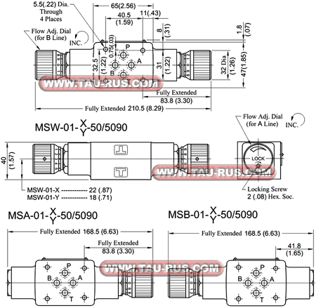 Размеры дросселей MSA-01-X(Y)-50, MSB-01-X(Y)-50, MSW-01-X(Y)-50