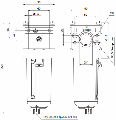 Размеры фильтров 17408B.E, 17408B.E.S