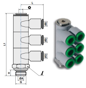 Коллектор цанговый трехуровневый сдвоенный поворотный чертёж, фото