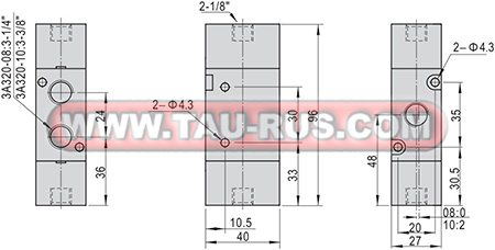Габаритные и присоединительные размеры пневмораспределителей 3A320-08, 3A320-10 Габаритные и присоединительные размеры пневмораспределителей 3A320-08, 3A320-10